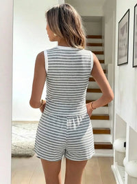 Striped Tie Front Sleeveless Top & Shorts Lounge Set