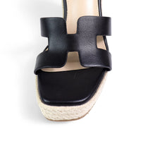 Leah Cutout Strap Espadrille Platform Wedge Sandals Black
