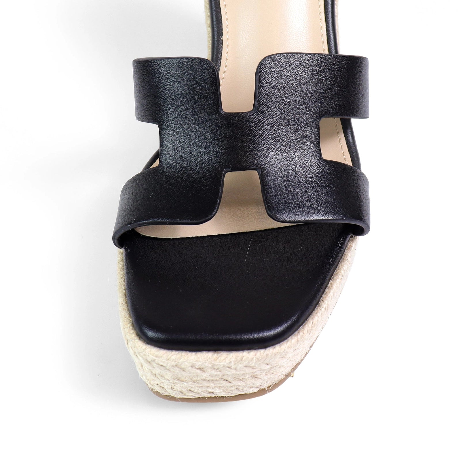 Leah Cutout Strap Espadrille Platform Wedge Sandals Black