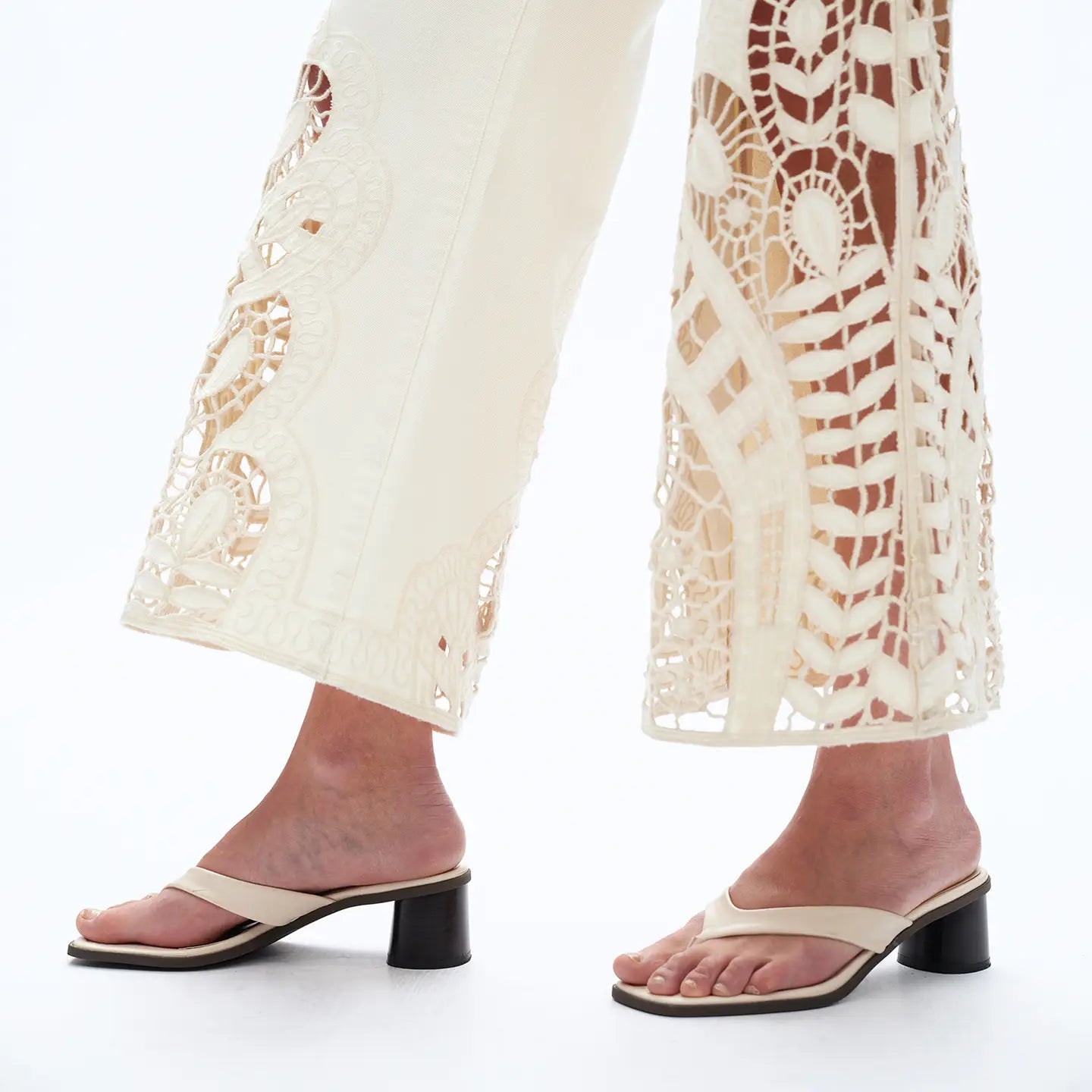Ivory Lace Insert Flare Jeans