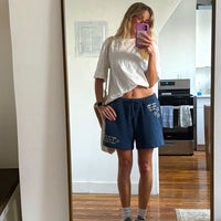 Blue “Rebellion” Graphic Drawstring Lounge Shorts