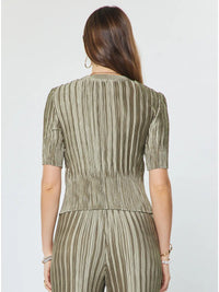 Pleated Textured Short Sleeve Knit Top
