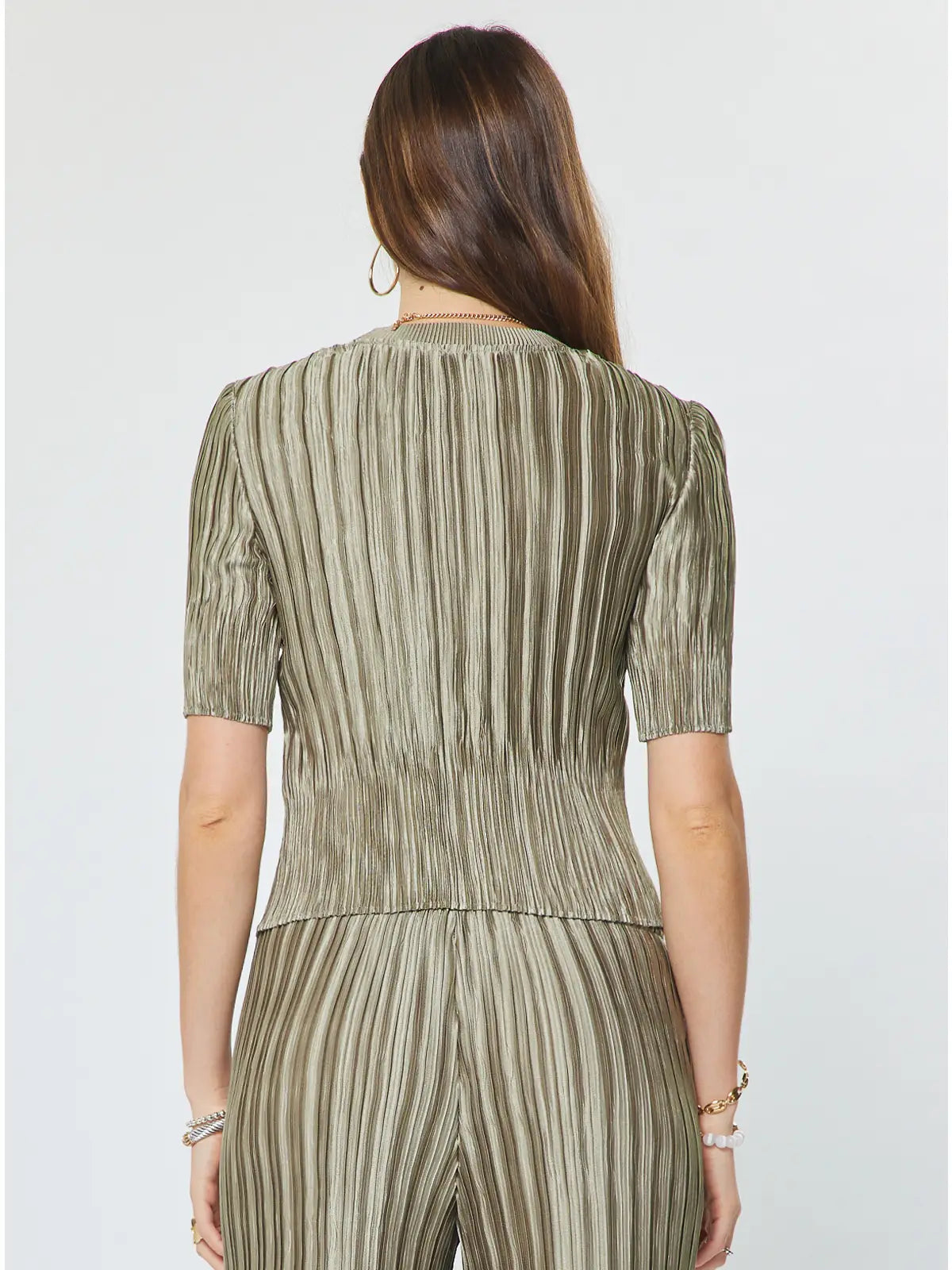Pleated Textured Short Sleeve Knit Top