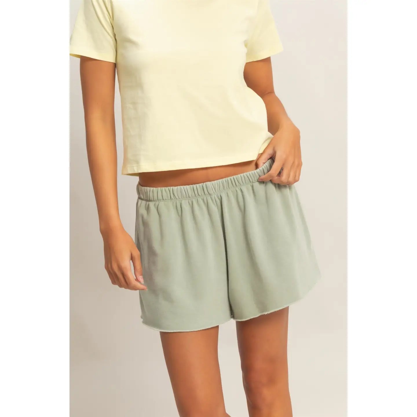 Green Elastic Waist Lounge Shorts