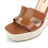 Leah Cutout Strap Espadrille Platform Wedge Sandals Brown