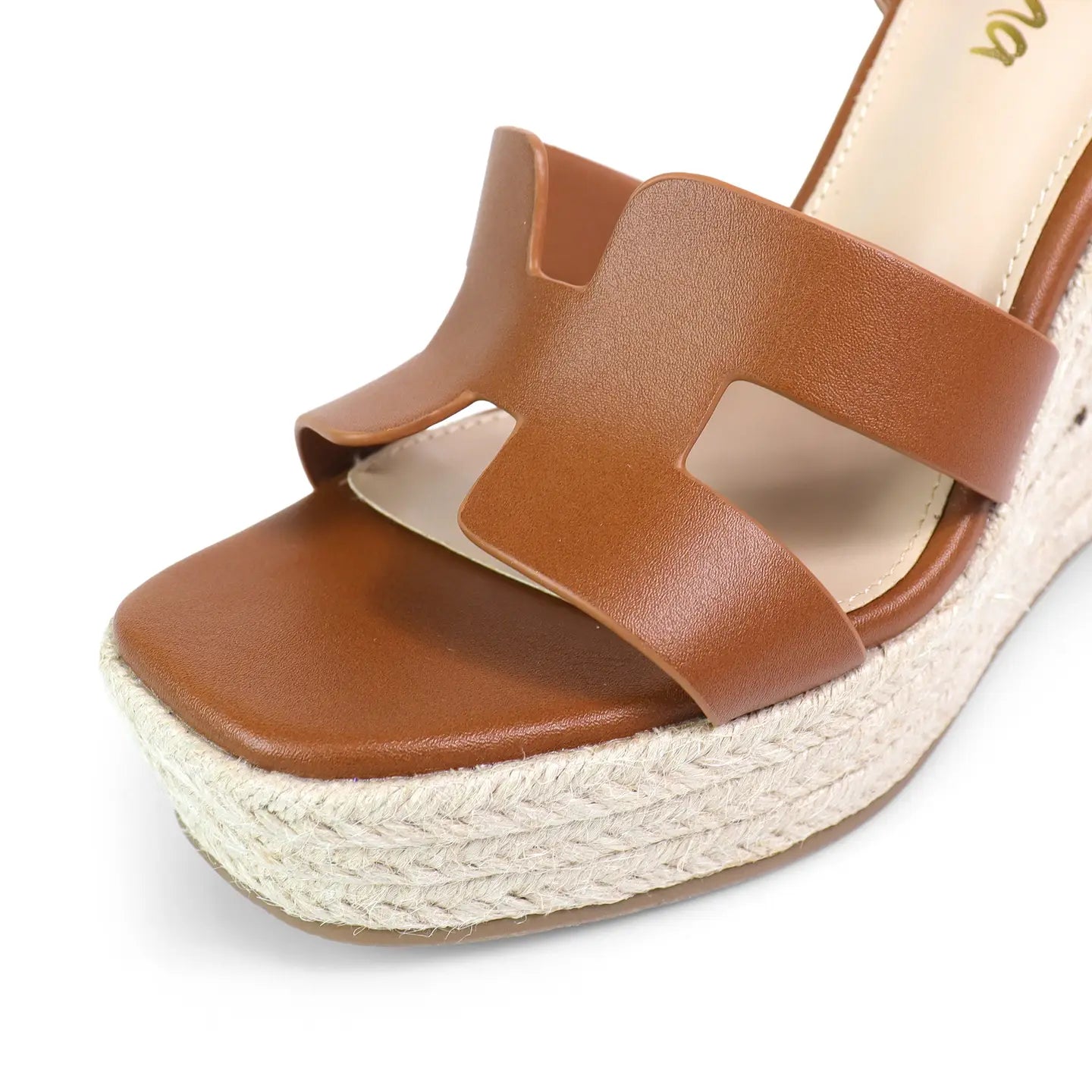 Leah Cutout Strap Espadrille Platform Wedge Sandals Brown