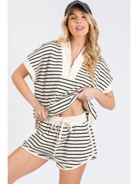 Striped Half Zip Lounge Top and Shorts Matching Set