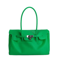 Structured Top Handle Tote Bag with Silver Lock Detail