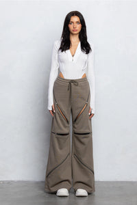 Ash Wide-Leg Sweatpants with Multi-Zipper Cutout Design