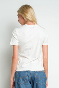 White Galaxy Speckled Short Sleeve Crew Neck Tee