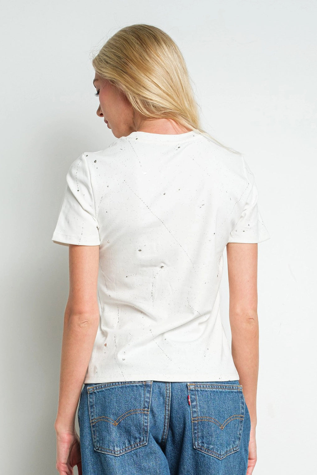 White Galaxy Speckled Short Sleeve Crew Neck Tee