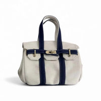 Canvas Tote Bag with Tan Leather Trim and Crossbody Strap