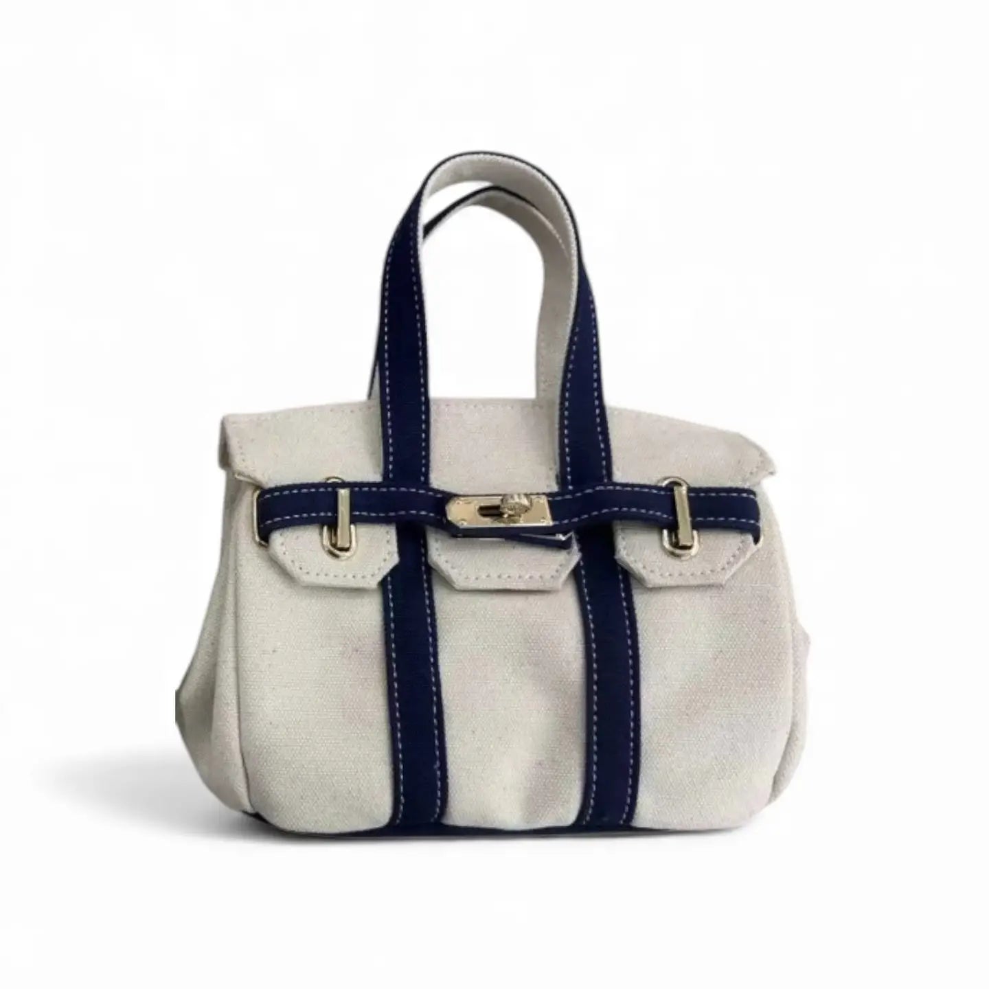 Canvas Tote Bag with Tan Leather Trim and Crossbody Strap