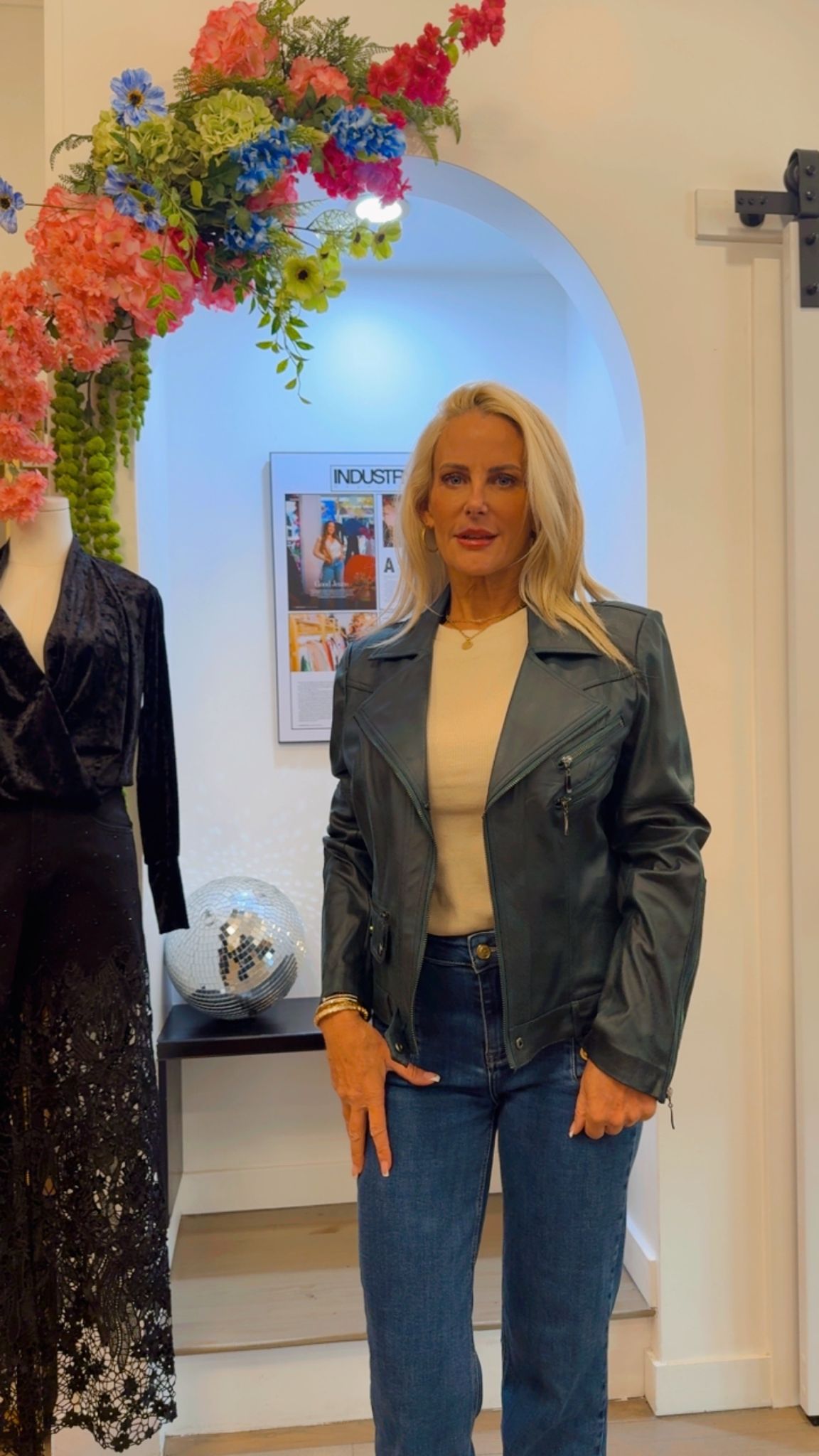 Forest Green Vegan Leather Moto Jacket with Zipper Accents