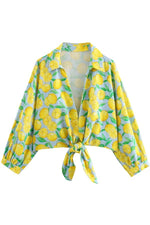 LEMON PRINT FRONT KNOT SHIRT AND SHORTS