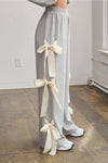 Heather Gray Bow-Tie Detail Wide Leg Lounge Pants