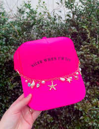 "Nicer When I'm Tan Hot Pink Trucker Hat"  WITH CHAIN