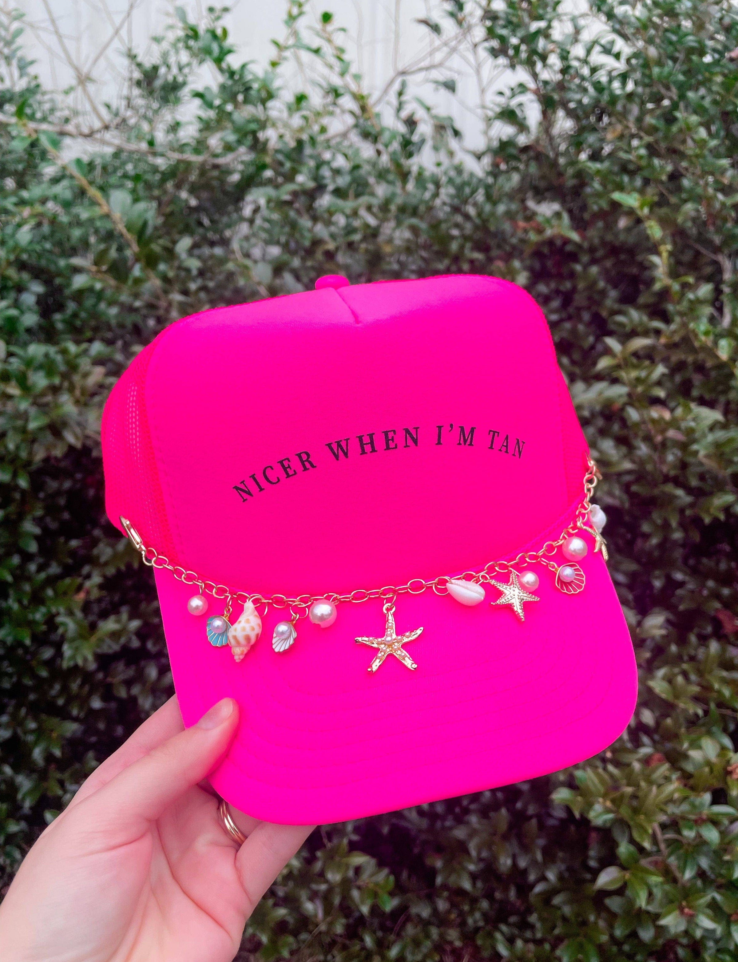 "Nicer When I'm Tan Hot Pink Trucker Hat"  WITH CHAIN