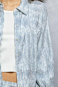Striped Relaxed Fit Button-Up Shirt with Oversized Pocket Detail