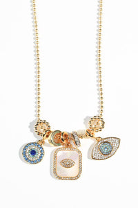 Trio of Evil Eye Crystal Charm Necklace