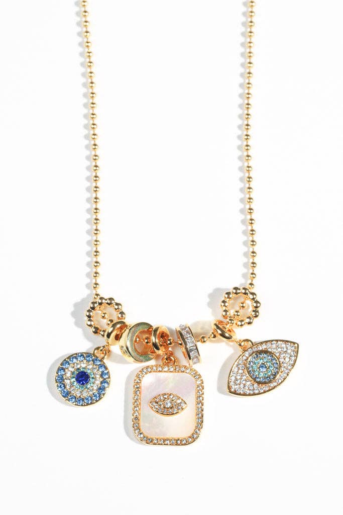Trio of Evil Eye Crystal Charm Necklace