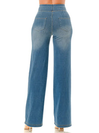 Medium Denim High-Waisted Stretch Wide Leg Jeans