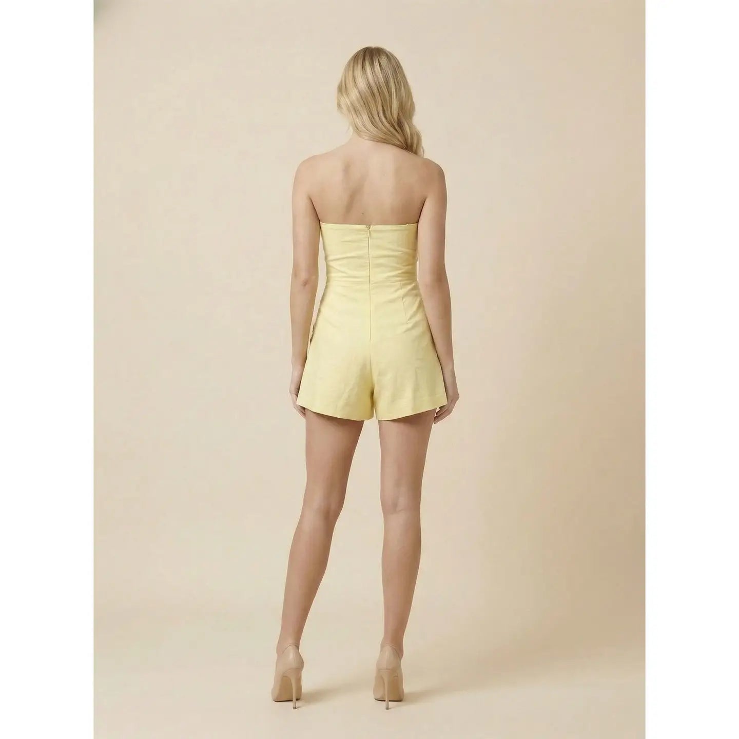 Yellow Strapless Ruched Mini Dress