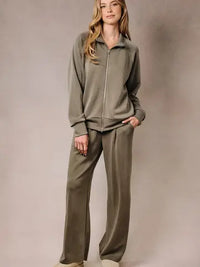 High Waist Wide Band Back Patch Pocket Wide Leg Pants