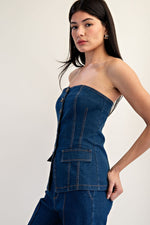 STRAPLESS TAILORED STRETCH DENIM TUBE TOP