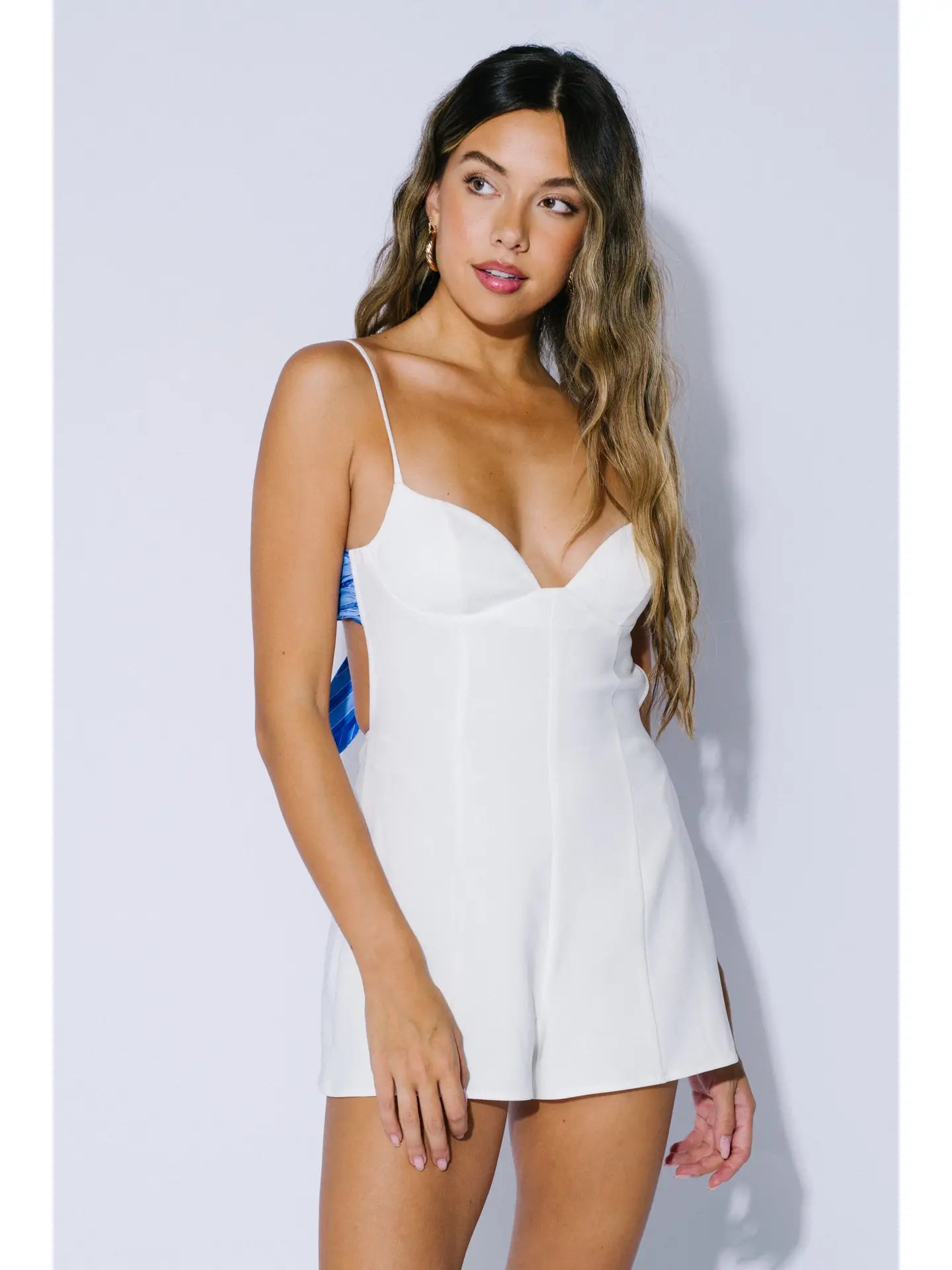 Open Back Tie Detail Romper with Sweetheart Neckline