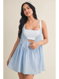 Light Blue Gingham Romper with Babydoll Overlay Dress