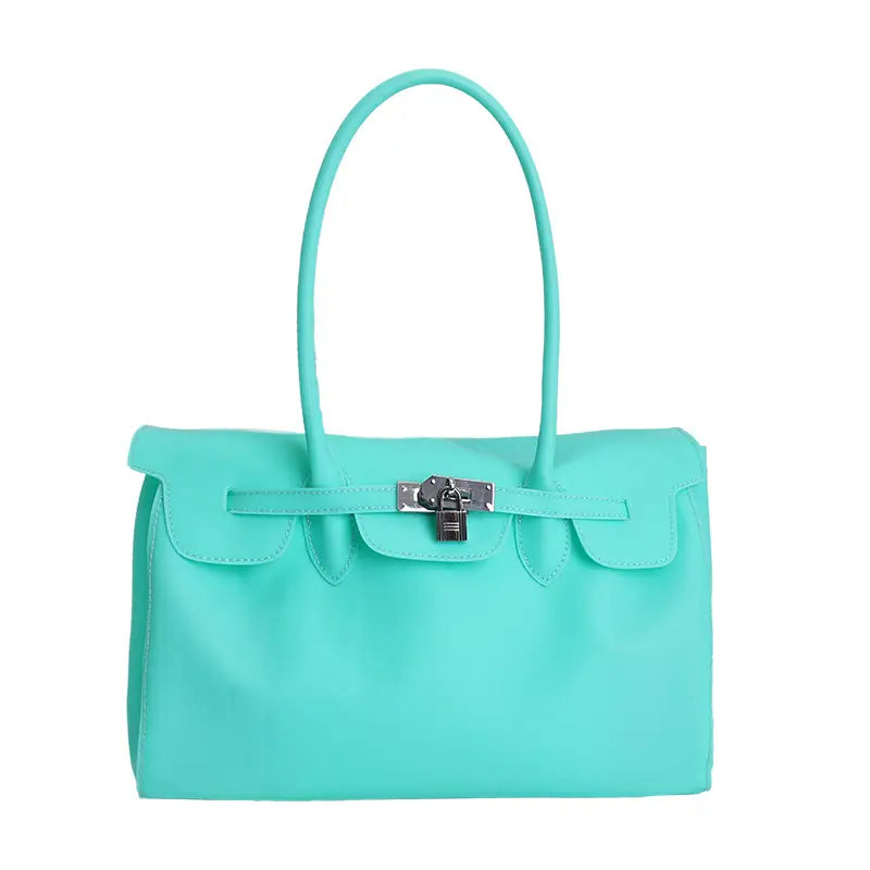 Structured Top Handle Tote Bag with Silver Lock Detail