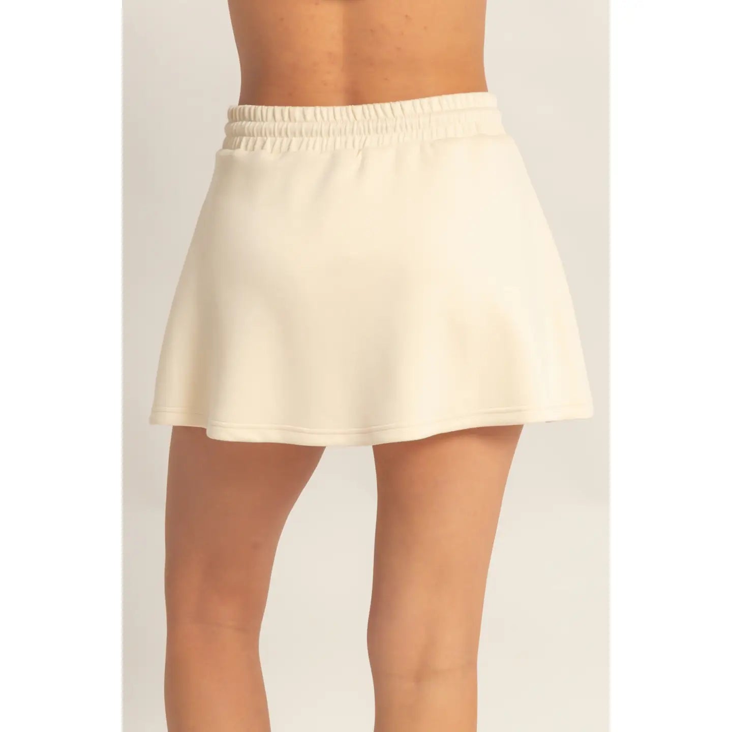 Cream Athletic Skort with Built-In Shorts and Drawstring Waist