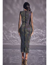 Sheer Mesh Iridescent Midi Dress with Asymmetric Cut-Out