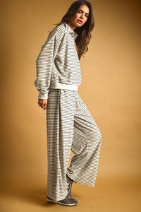 Striped Towel Fabric Pants & Half Zip Pullover