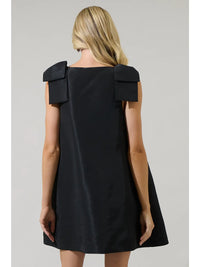 Black Bow Shoulder A-Line Mini Dress