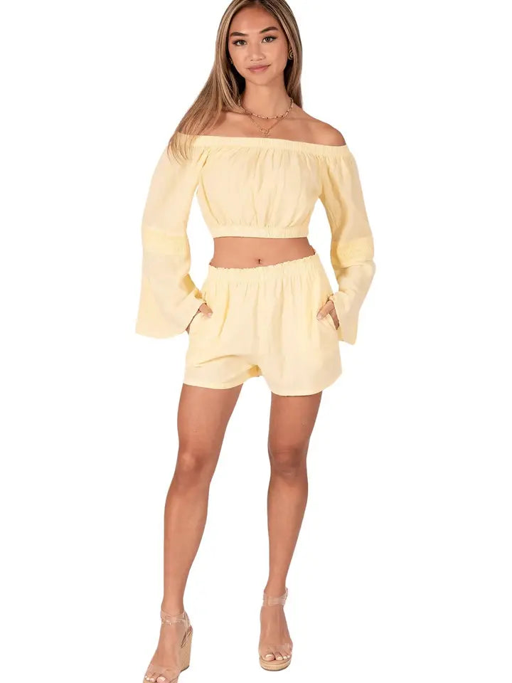 Butter Yellow Cotton Relaxed Fit Shorts