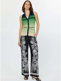 Chevron Stripe Sleeveless Knit Button Front Top