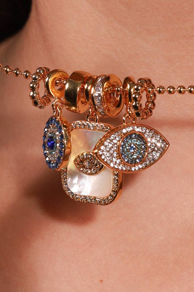 Trio of Evil Eye Crystal Charm Necklace