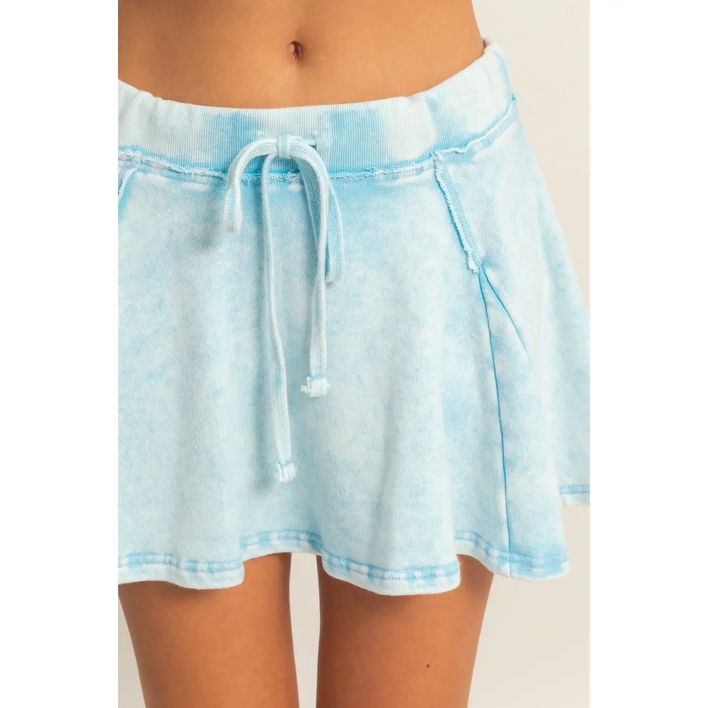 Light Blue Washed Lounge Skort with Drawstring Waist