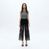 Black Wide Leg Jeans with Sheer Floral Lace Panels