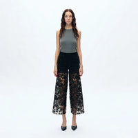 Black Wide Leg Jeans with Sheer Floral Lace Panels