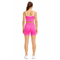 Pink Contrast Trim Active Crop Top & Biker Shorts Set