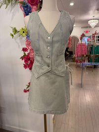 Striped Button Front Vest & Mini Skirt Matching Set
