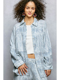 Striped Relaxed Fit Button-Up Shirt with Oversized Pocket Detail