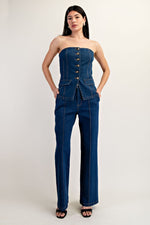 STRAPLESS TAILORED STRETCH DENIM TUBE TOP