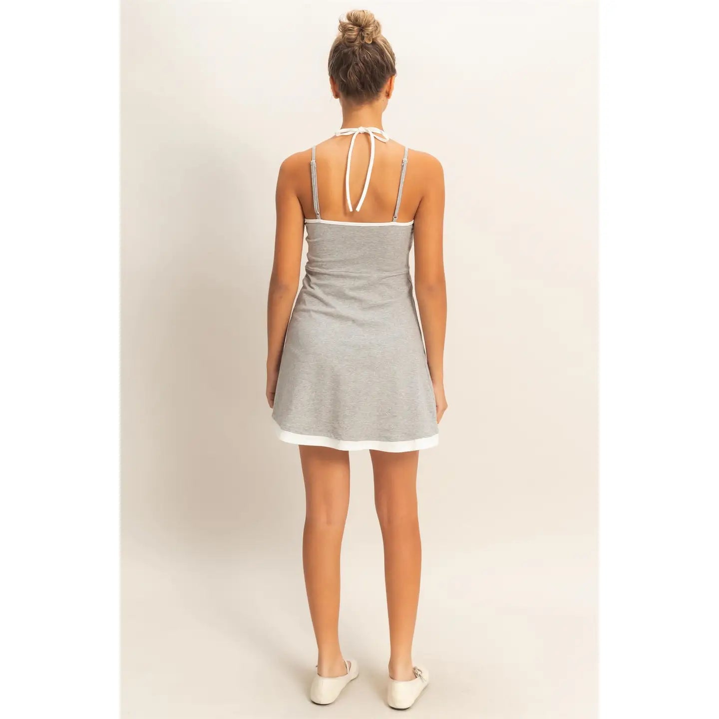 Heather Gray Strappy Active Mini Dress with Built-In Shorts