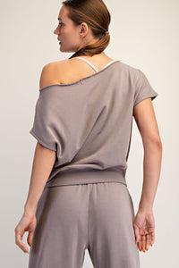 Nude Off-Shoulder Relaxed Fit Lounge Top