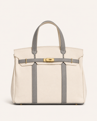 Canvas Contrast Stripe Lock Tote Bag