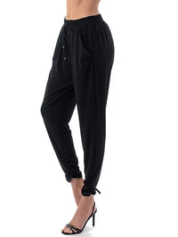 Black Drawstring Waist Jogger Pants with Tapered Leg
